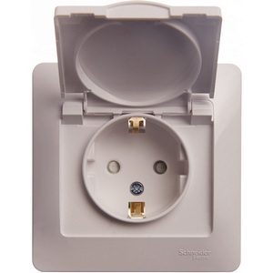 Изображение товара Розетка встраиваемая с заземлением, шторками и крышкой (белый) Systeme Electric Glossa GSL000146