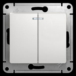 Изображение товара Выключатель встраиваемый двухклавишный с подсветкой (белый) Systeme Electric GSL000153