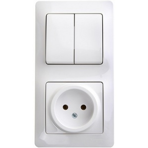 Изображение товара Розетка встраиваемая без заземления с двухклавишным выключателем (белый) Systeme Electric GSL000172