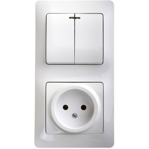 Изображение товара Розетка встраиваемая с заземлением с двухклавишным выключателем с подсветкой (белый) Systeme Electric GSL000173