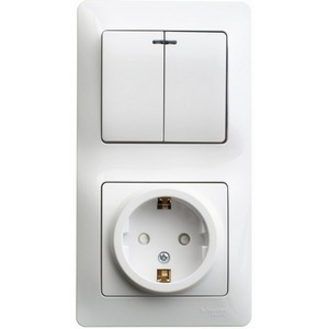 Изображение товара Розетка встраиваемая с заземлением с двухклавишным выключателем с подсветкой (белый) Systeme Electric GSL000175