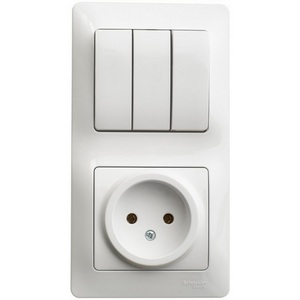 Изображение товара Розетка встраиваемая без заземления с трехклавишным выключателем (белый) Systeme Electric GSL000176