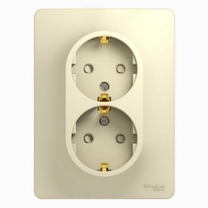 Изображение товара Розетка встраиваемая двойная с заземлением и шторками (Бежевый) Systeme Electric Glossa GSL000226