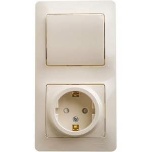 Изображение товара Розетка встраиваемая с заземлением с одноклавишным выключателем (бежевый) Systeme Electric Glossa GSL000270
