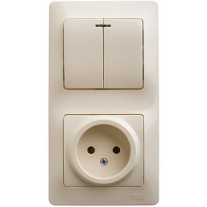 Изображение товара Розетка встраиваемая с заземлением с двухклавишным выключателем с подсветкой (бежевый) Systeme Electric GSL000273
