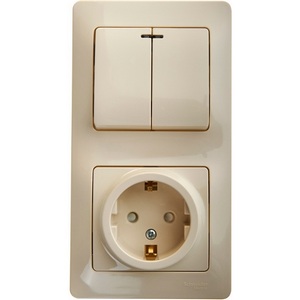Изображение товара Розетка встраиваемая с заземлением с двухклавишным выключателем с подсветкой (бежевый) Systeme Electric GSL000275