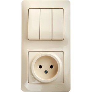 Изображение товара Розетка встраиваемая с заземлением с трехклавишным выключателем (бежевый) Systeme Electric GSL000276