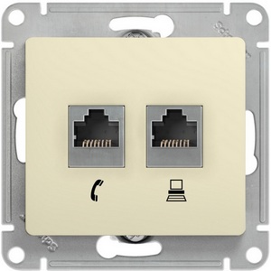 Изображение товара Розетка встраиваемая телефонная RJ-11 + Ethernet RJ-45 (бежевый) Systeme Electric Glossa GSL000285