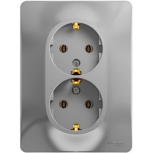 Изображение товара Розетка встраиваемая двойная с заземлением (алюминий) Systeme Electric Glossa GSL000324