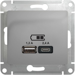 Изображение товара Розетка встраиваемая USB Type A+С (алюминий) Systeme Electric GSL000339