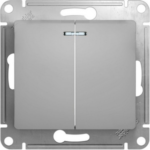 Изображение товара Выключатель встраиваемый двухклавишный с подсветкой (алюминий) Systeme Electric GSL000353