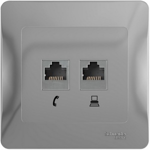 Изображение товара Розетка встраиваемая телефонная RJ-11 + Ethernet RJ-45 (алюминий) Systeme Electric Glossa GSL000385