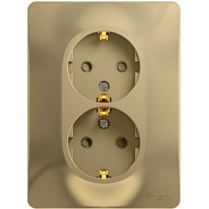 Изображение товара Розетка встраиваемая двойная с заземлением и шторками (титан) Systeme Electric Glossa GSL000426