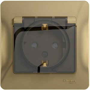 Изображение товара Розетка встраиваемая с заземлением, шторками и крышкой (титан) IP44 Systeme Electric Glossa GSL000448