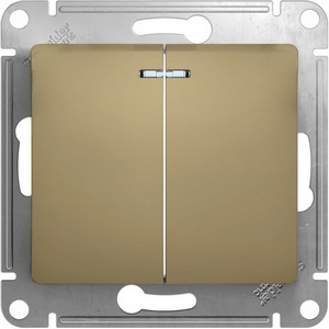 Изображение товара Выключатель встраиваемый двухклавишный с подсветкой (титан) Systeme Electric GSL000453