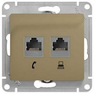Изображение товара Розетка встраиваемая телефонная RJ-11 + Ethernet RJ-45 (титан) Systeme Electric Glossa GSL000485