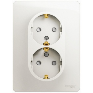 Изображение товара Розетка встраиваемая двойная с заземлением и шторками (перламутровый) Systeme Electric Glossa GSL000626