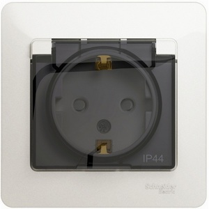 Изображение товара Розетка встраиваемая с заземлением, шторками и крышкой (перламутровый) IP44 Systeme Electric Glossa GSL000648