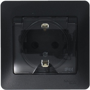 Изображение товара Розетка встраиваемая с заземлением и крышкой (антрацит) IP44 Systeme Electric Glossa GSL000748