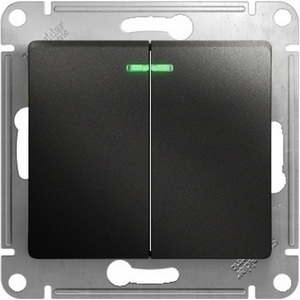 Изображение товара Выключатель встраиваемый двухклавишный с подсветкой (антрацит) Systeme Electric Glossa GSL000753