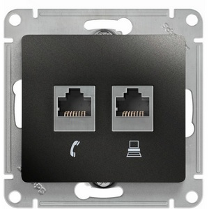 Изображение товара Розетка встраиваемая телефонная RJ-11 + Ethernet RJ-45 (антрацит) Systeme Electric Glossa GSL000785