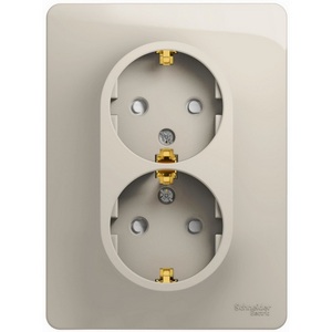 Изображение товара Розетка встраиваемая двойная с заземлением и шторками (молочный) Systeme Electric Glossa GSL000926