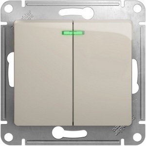 Изображение товара Выключатель встраиваемый двухклавишный с подсветкой (молочный) Systeme Electric Glossa GSL000953