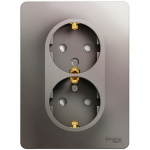 Изображение товара Розетка встраиваемая двойная с заземлением и шторками (платина) Systeme Electric Glossa GSL001226