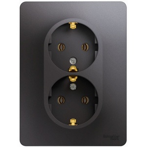 Изображение товара Розетка встраиваемая двойная с заземлением (графит) Systeme Electric Glossa GSL001324