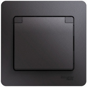 Изображение товара Розетка встраиваемая с заземлением, шторками и крышкой (графит) Systeme Electric Glossa GSL001346