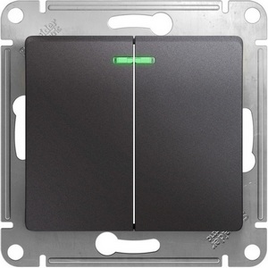Изображение товара Выключатель встраиваемый двухклавишный с подсветкой (графит) Systeme Electric Glossa GSL001353