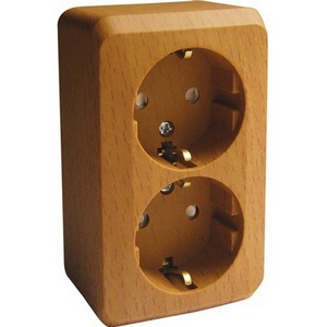 Изображение товара Розетка накладная двойная с заземлением и шторками (бук) Systeme Electric Этюд PA16-008T