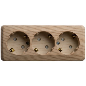 Изображение товара Розетка накладная тройная с заземлением и шторками (сосна) Systeme Electric Etude PA16-012D