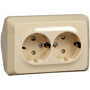 Изображение товара Розетка накладная двойная с заземлением и шторками (кремовый) Systeme Electric Etude PA16-108K