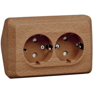 Изображение товара Розетка накладная двойная с заземлением и шторками (бук) Systeme Electric Etude PA16-108T