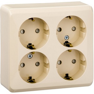 Изображение товара Розетка накладная четверная с заземлением и шторками (кремовый) Systeme Electric Etude PA16-208K