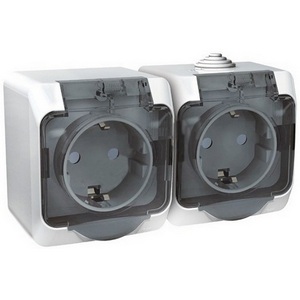 Изображение товара Розетка накладная двойная с заземлением, шторками и крышкой (белый) IP44 Systeme Electric Etude PA16-244B