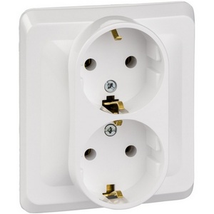 Изображение товара Розетка встраиваемая двойная с заземлением (белый) Systeme Electric Этюд PC16-007B