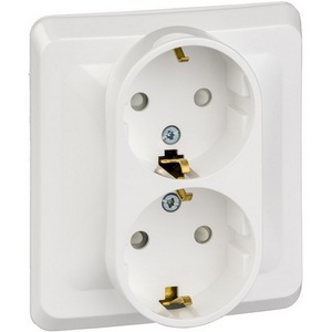 Изображение товара Розетка встраиваемая двойная с заземлением и шторками (белый) Systeme Electric Этюд PC16-008B