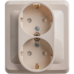 Изображение товара Розетка встраиваемая двойная с заземлением и шторками (кремовый) Systeme Electric Этюд PC16-008K