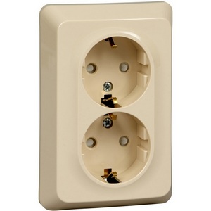 Изображение товара Розетка встраиваемая двойная с заземлением и шторками (Кремовый) Systeme Electric Etude PC16-108K