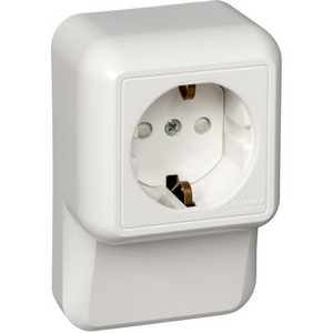 Изображение товара Розетка накладная с заземлением и шторками (белый) Systeme Electric RA16-003-2M-B