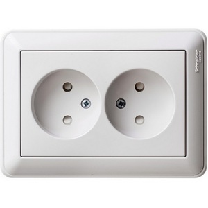 Изображение товара Розетка встраиваемая двойная без заземления со шторками (белый) Systeme Electric RS16-254-18