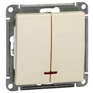 Изображение товара Выключатель встраиваемый двухклавишный с подсветкой (слоновая кость) Systeme Electric W59 VS510-251-2-86