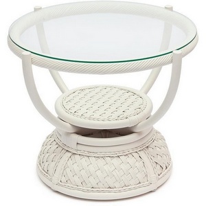 Изображение товара Столик кофейный с полкой ротанг, D60х50см, TCH (белый) Andrea (круглая столешница, О-образная опора)