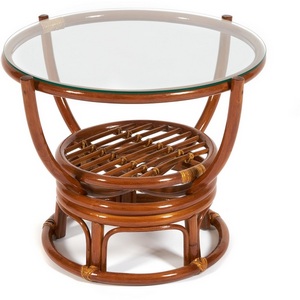Изображение товара Столик журнальный с полкой со стеклом BENOA Pecan (орех) 2212 (круглая столешница, О-образная опора)