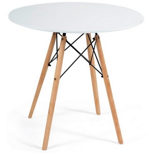 Изображение товара Стол на 4 персоны (mod.80-MDF) белый/натуральный (металл/мдф/бук) 111931 (круглая столешница, 4 ножки)