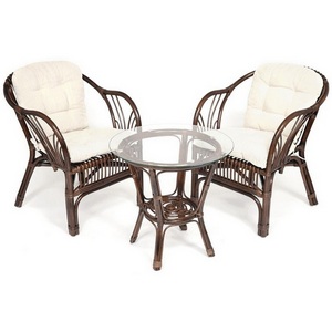 Изображение товара ТЕРРАСНЫЙ КОМПЛЕКТ (2 кресла + стол) /с подушками/ walnut (грецкий орех) (ротанг) 112352