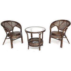 Изображение товара ТЕРРАСНЫЙ КОМПЛЕКТ PELANGI (стол со стеклом + кресла) /без подушек/ walnut (грецкий орех) (ротанг) 112353
