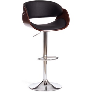 Изображение товара Барный стул с подставкой для ног (mod.4036) черный/орех/хром (металл/дерево/экокожа) 112748